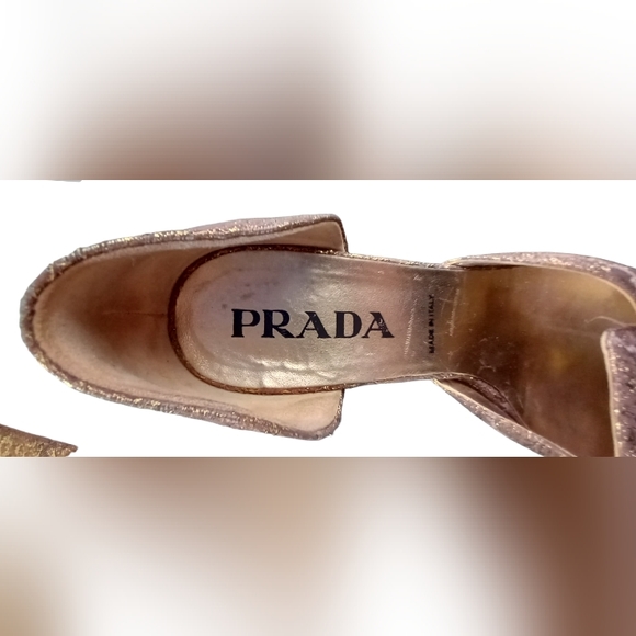 PRADA Shoes 8 Gold Brocade Flats / Kitten Heel - Picture 4 of 14